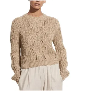 Vince Variegated Cable Wool &amp; Mohair Blend Sweater M medium tan sawdust crewneck