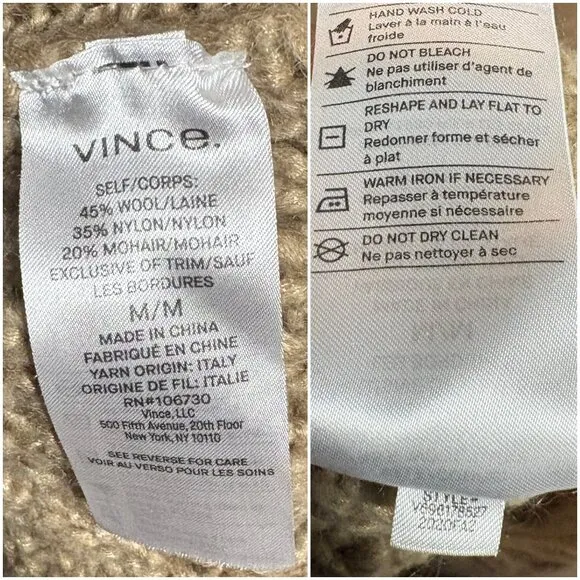 Vince Variegated Cable Wool &amp; Mohair Blend Sweater M medium tan sawdust crewneck
