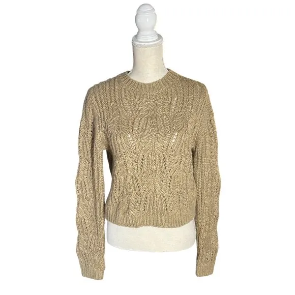 Vince Variegated Cable Wool &amp; Mohair Blend Sweater M medium tan sawdust crewneck