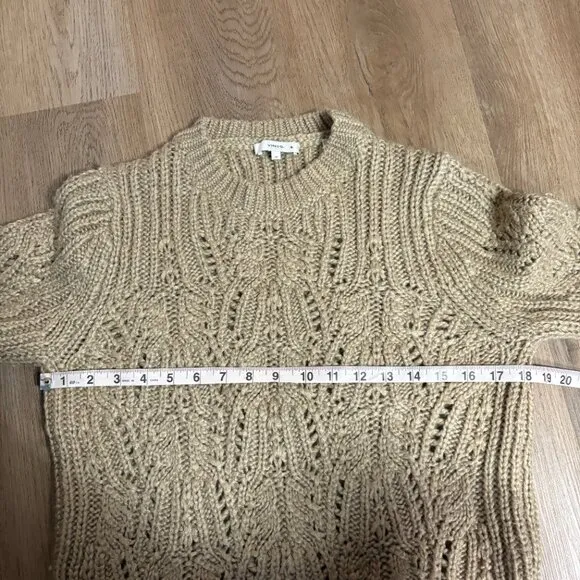 Vince Variegated Cable Wool &amp; Mohair Blend Sweater M medium tan sawdust crewneck