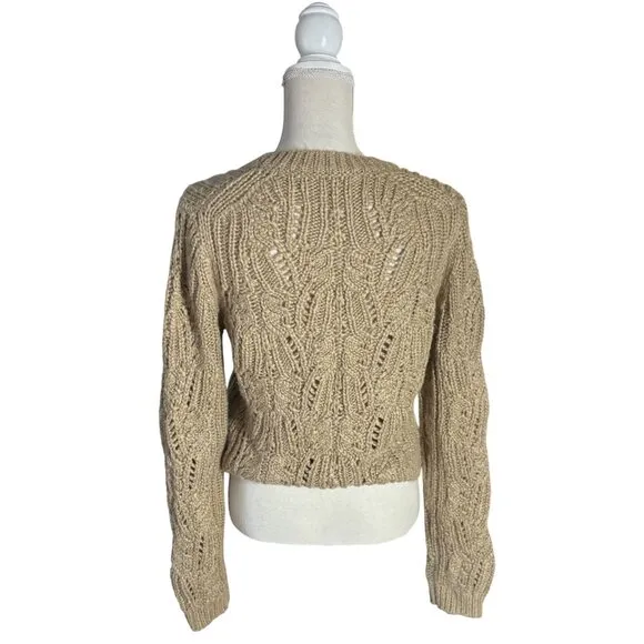 Vince Variegated Cable Wool &amp; Mohair Blend Sweater M medium tan sawdust crewneck