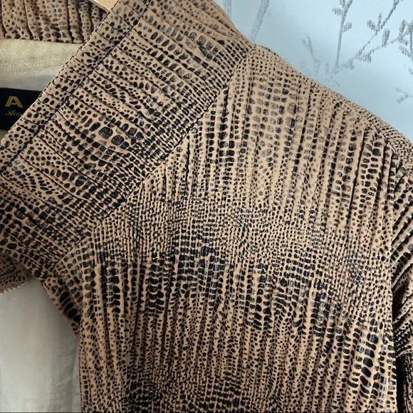 VINTAGE A.D.S. Faux Animal Print Metallic MicroPleated Jacket Coat Large