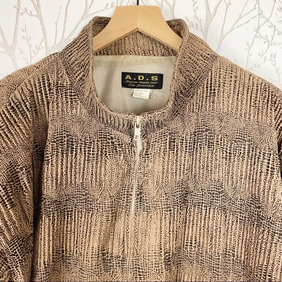 VINTAGE A.D.S. Faux Animal Print Metallic MicroPleated Jacket Coat Large
