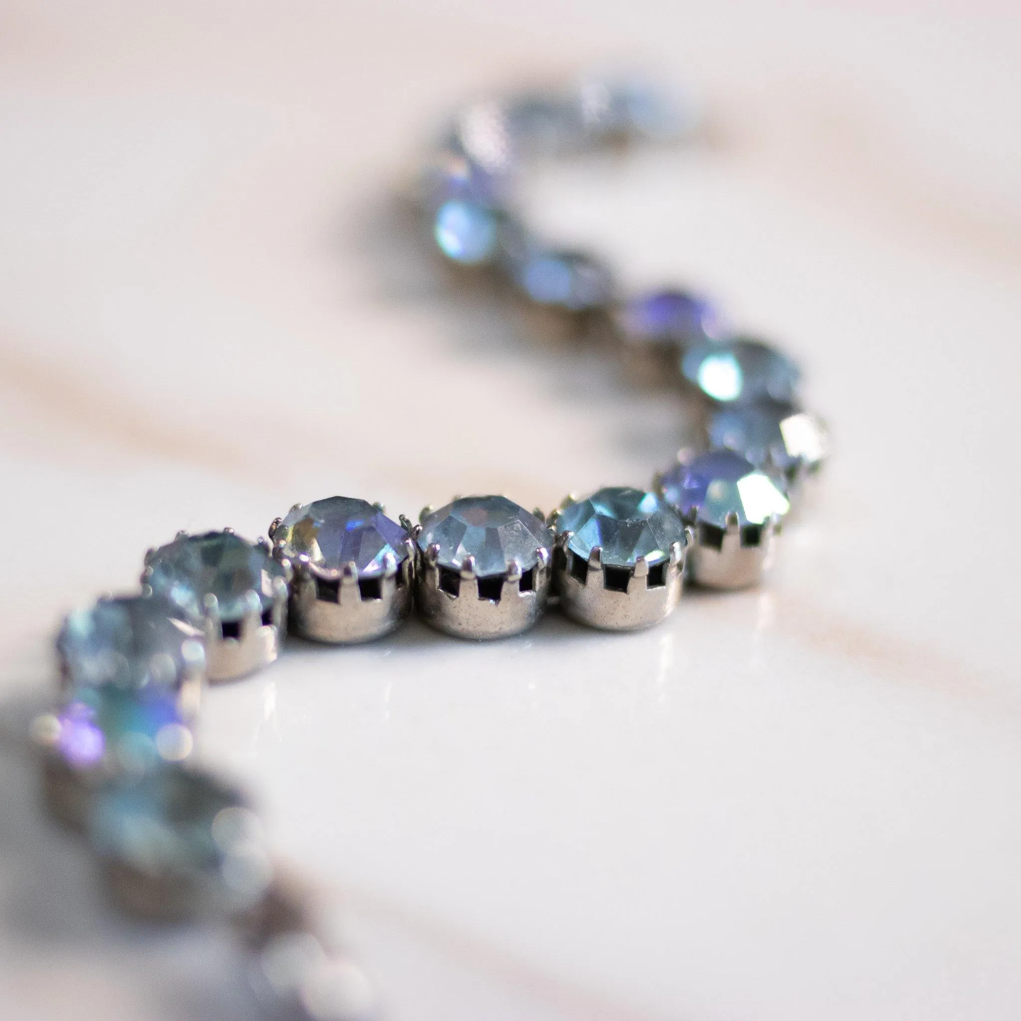 Vintage Art Deco Style Blue Aurora Borealis Rhinestone Bracelet