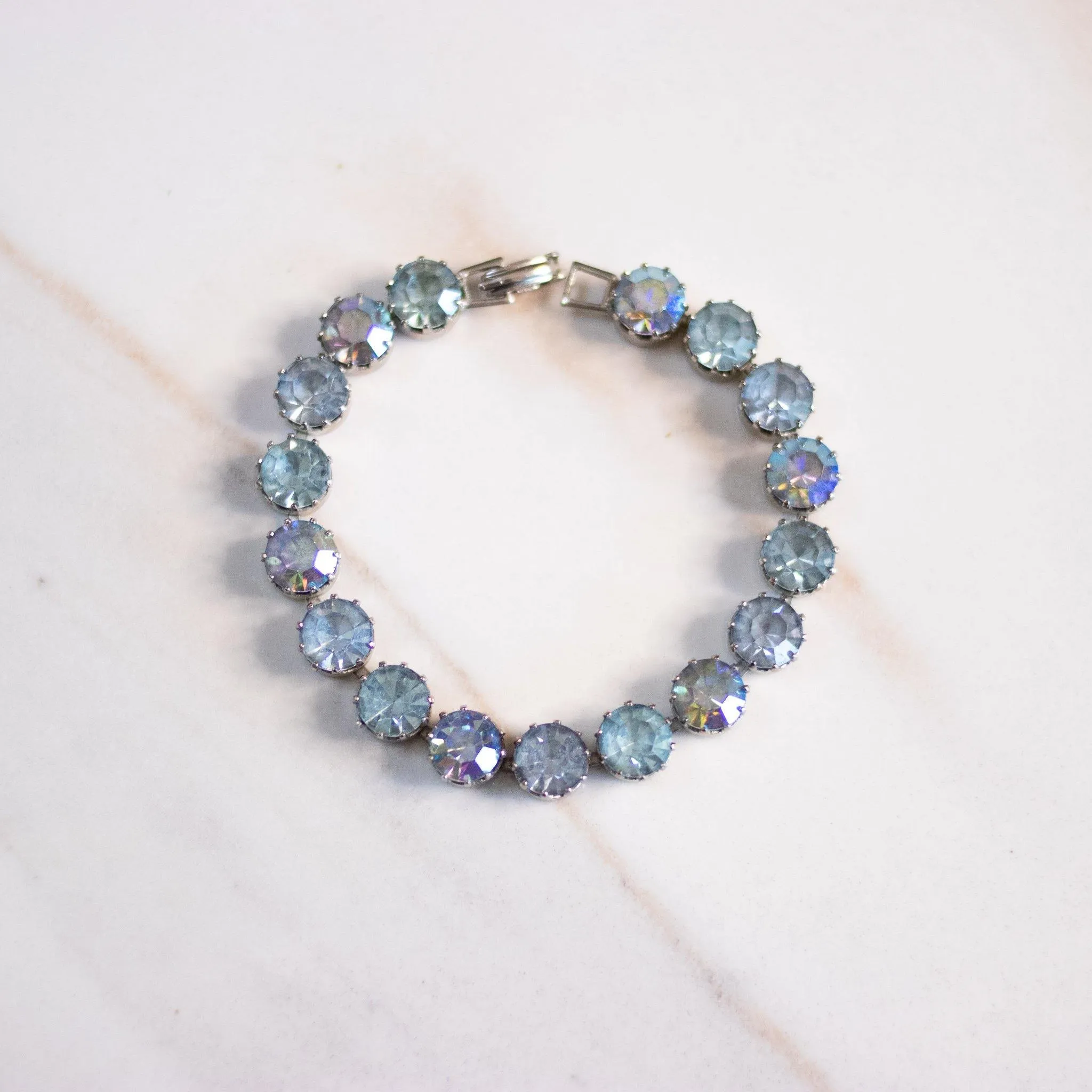 Vintage Art Deco Style Blue Aurora Borealis Rhinestone Bracelet
