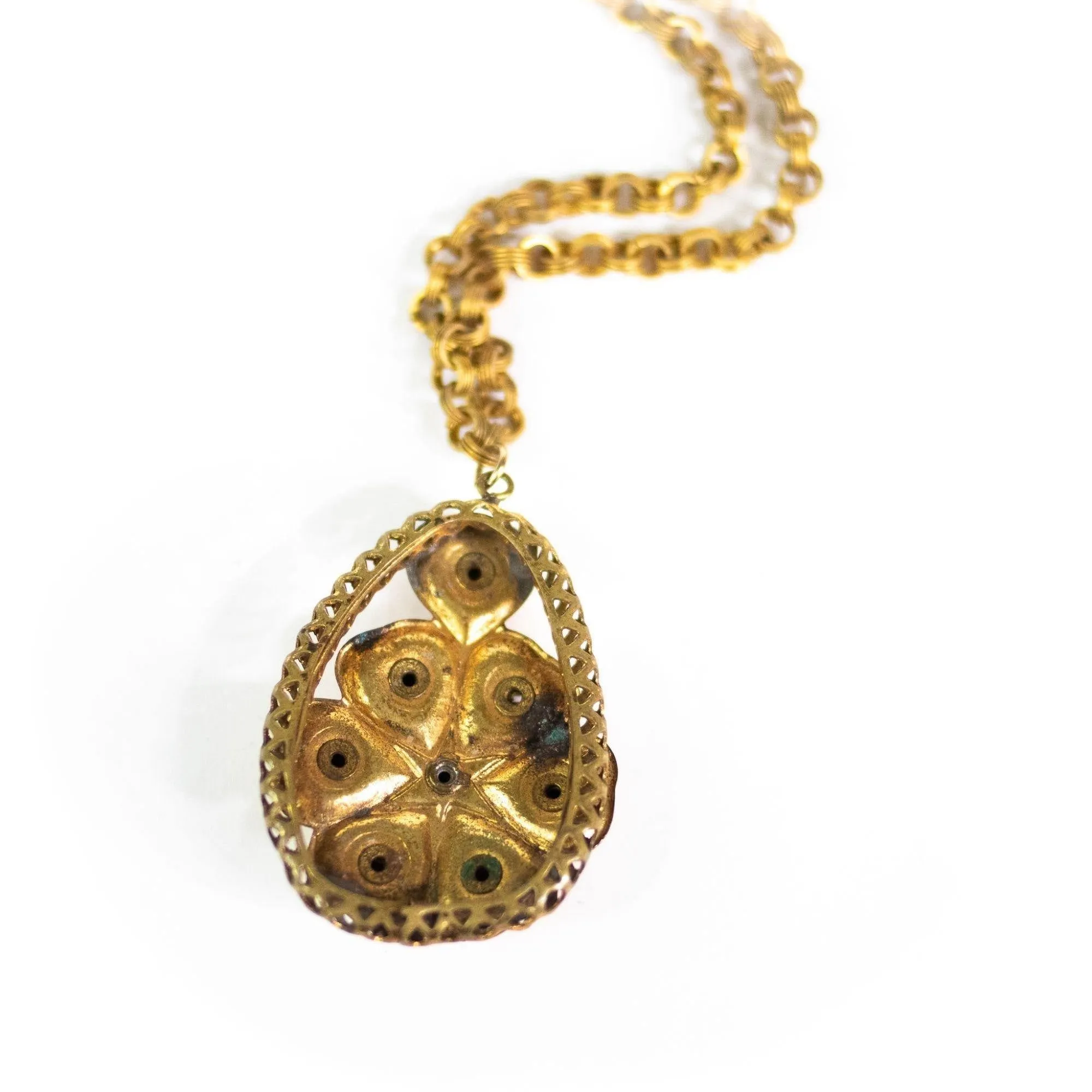 Vintage Czech Floral Gilt Pendant Necklace