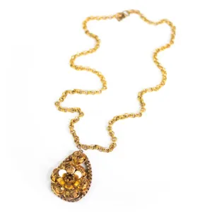 Vintage Czech Floral Gilt Pendant Necklace