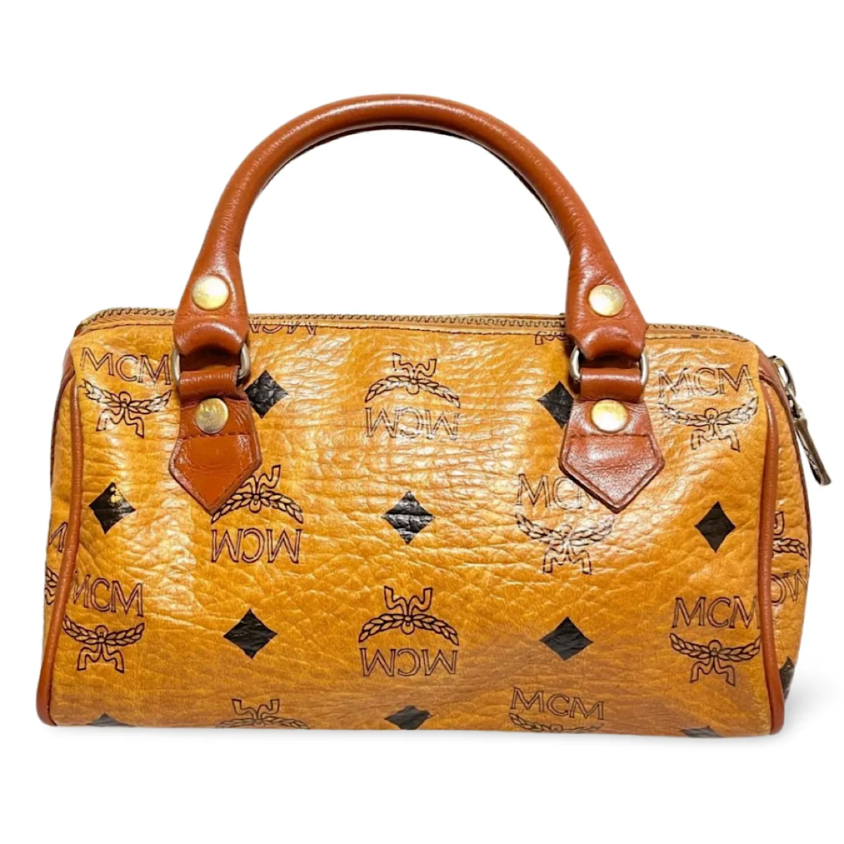 Vintage MCM classic brown monogram mini speedy bag. Must have purse, designed by Michael Cromer. 070108re1