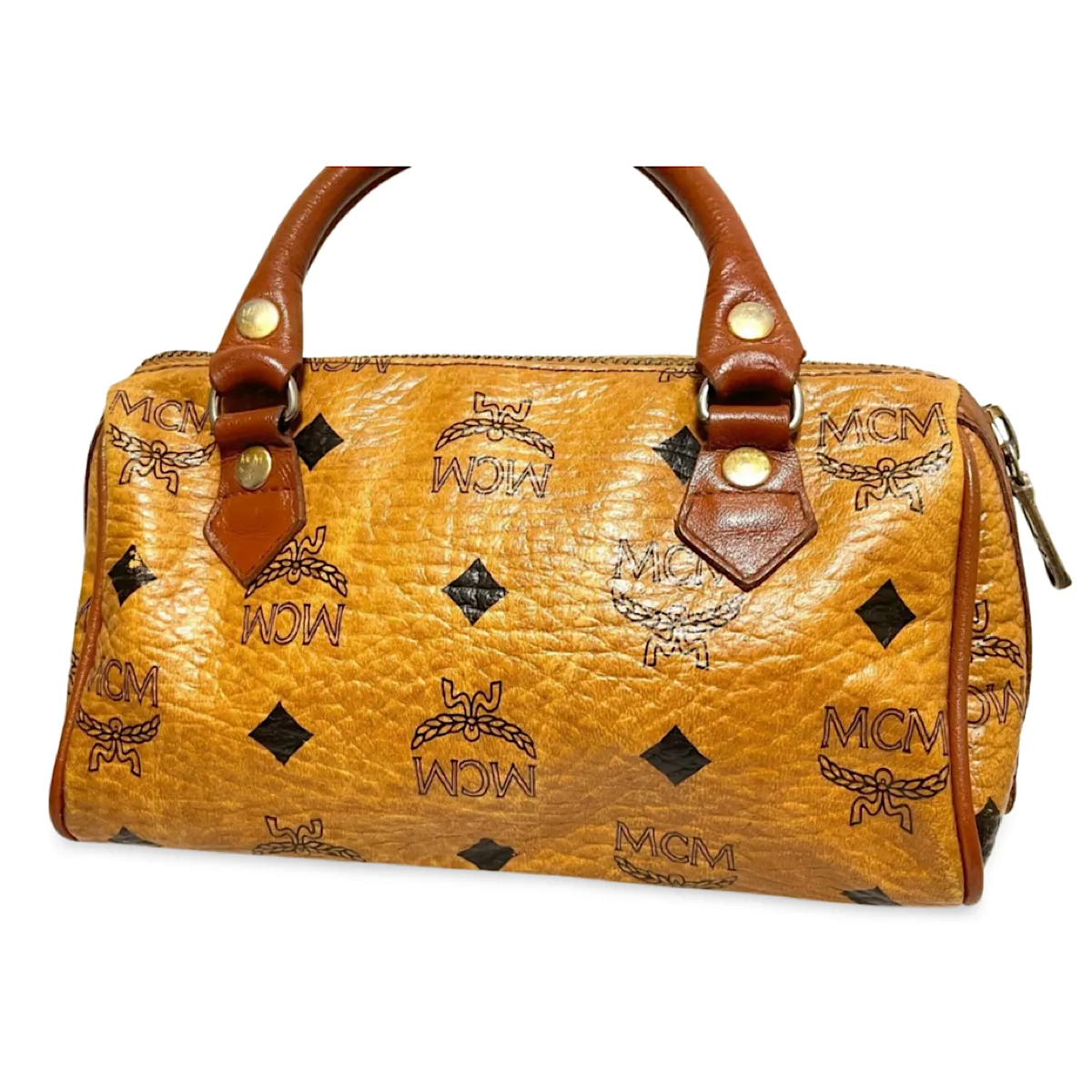 Vintage MCM classic brown monogram mini speedy bag. Must have purse, designed by Michael Cromer. 070108re1