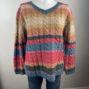 Vintage MODA INT'L Wool Stripe Colorful Sweater 80s Slouchy Womens M RARE