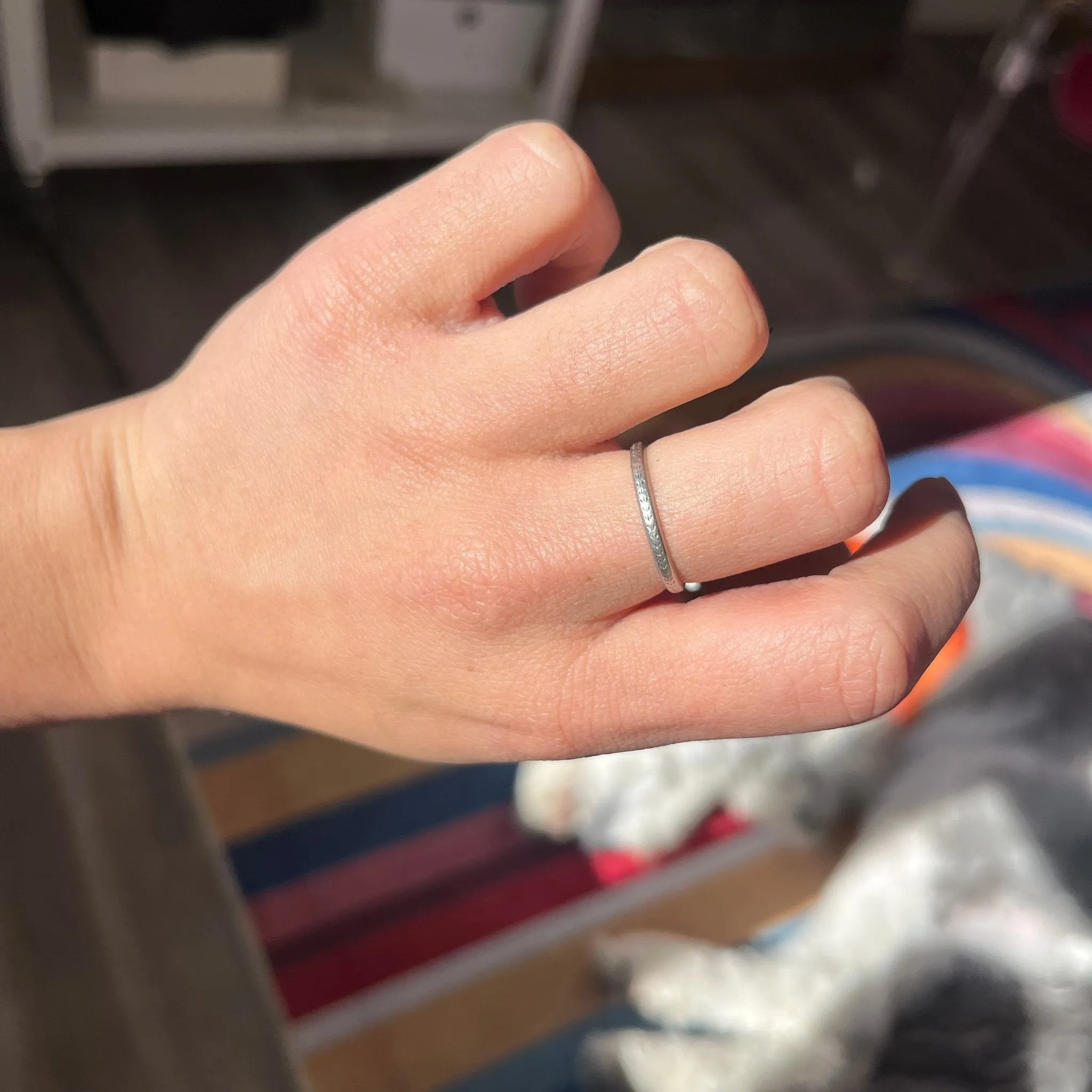 Vintage Wheat Motif Platinum Wedding Band Circa 1926