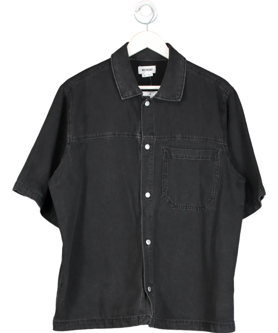Weekday Black Boxy Denim Shirt UK M