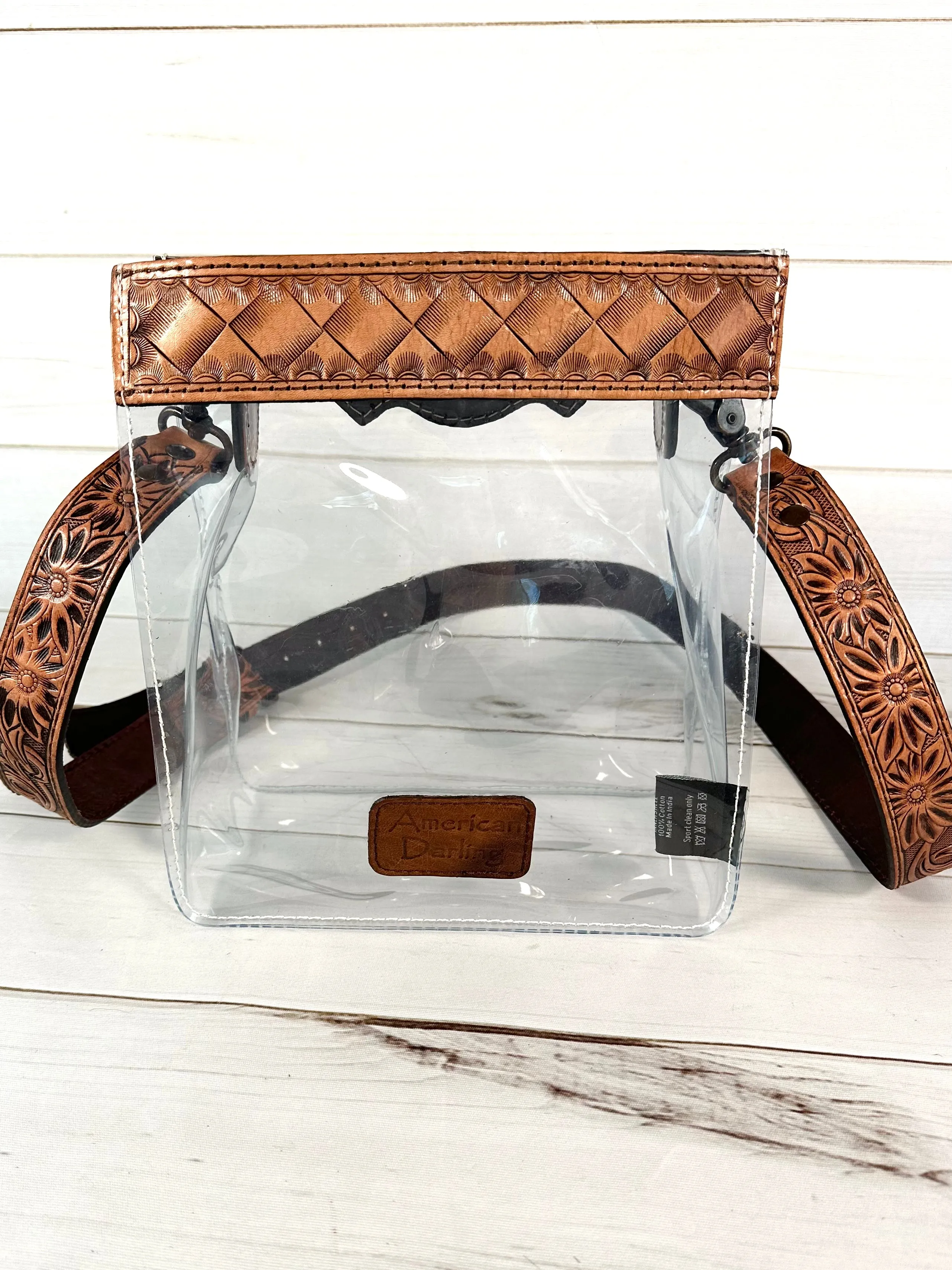 Western Leather Tooled Clear Bag - Turquoise Flower