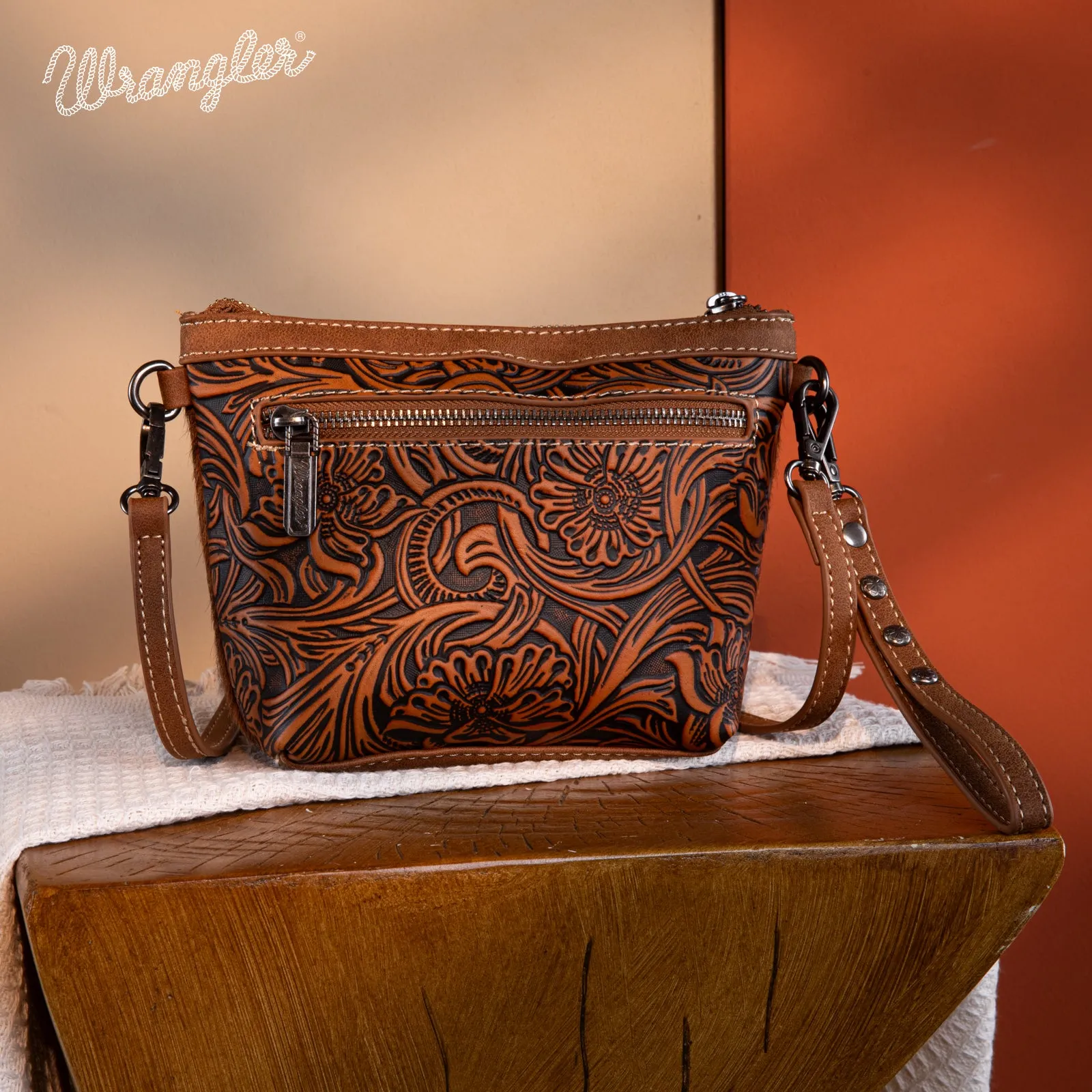 WG169-1812  Wrangler Genuine Hair-On Cowhide Crossbody - Brown