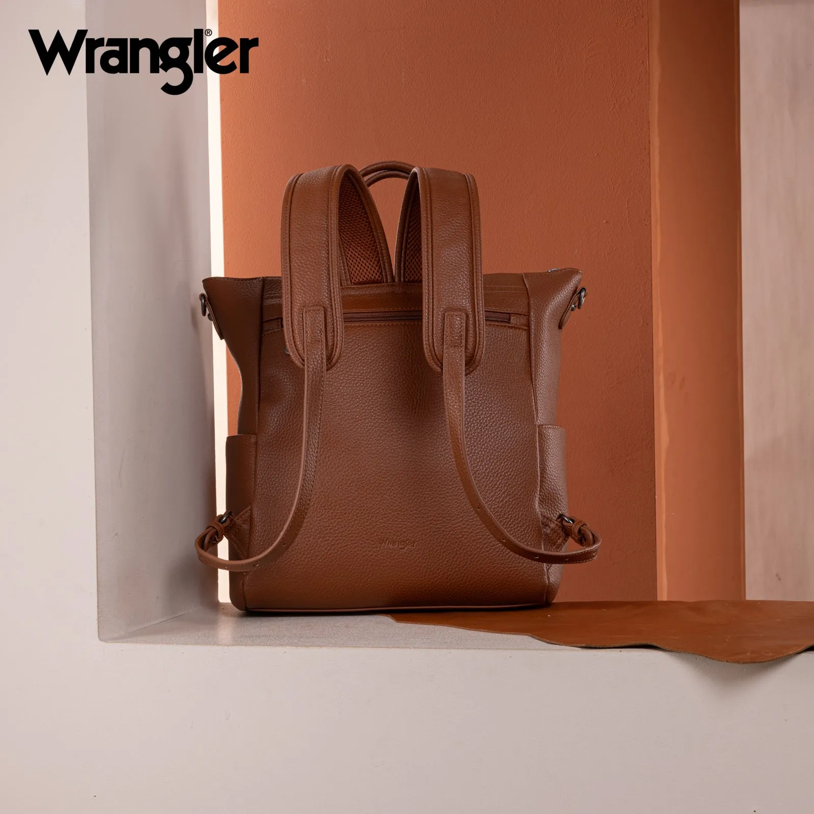 WG175-9110  Wrangler  Cow Print Tote/Shoulder Bag Convertible Backpack - Brown