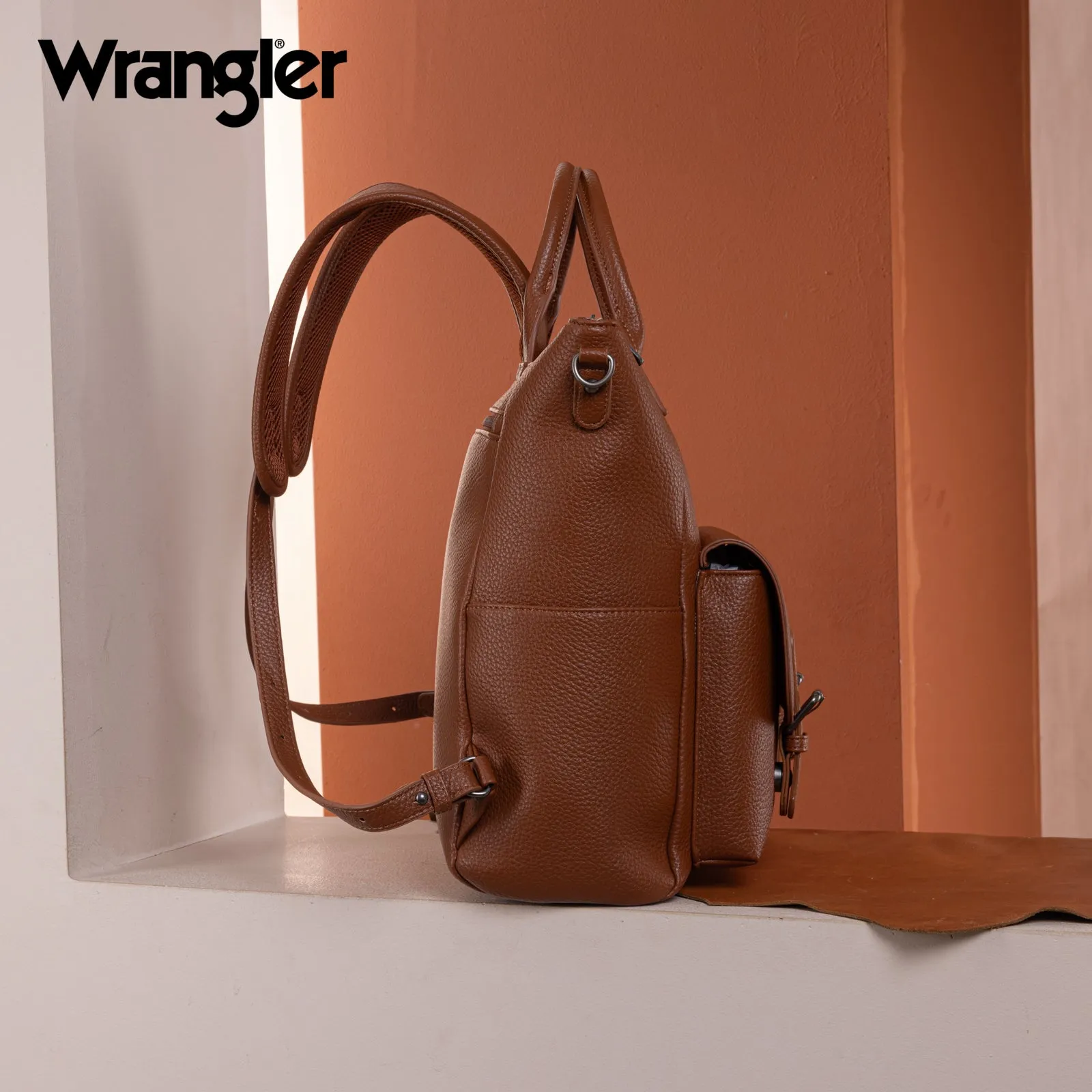 WG175-9110  Wrangler  Cow Print Tote/Shoulder Bag Convertible Backpack - Brown