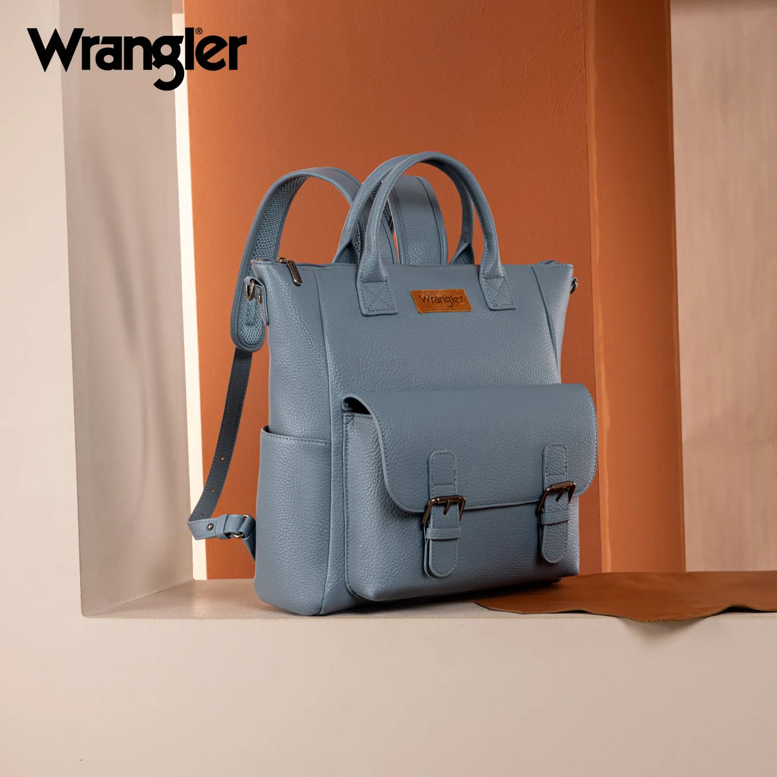 WG175-9110  Wrangler  Cow Print Tote/Shoulder Bag Convertible Backpack - Jean