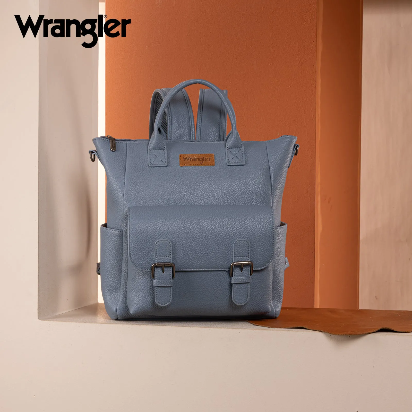 WG175-9110  Wrangler  Cow Print Tote/Shoulder Bag Convertible Backpack - Jean