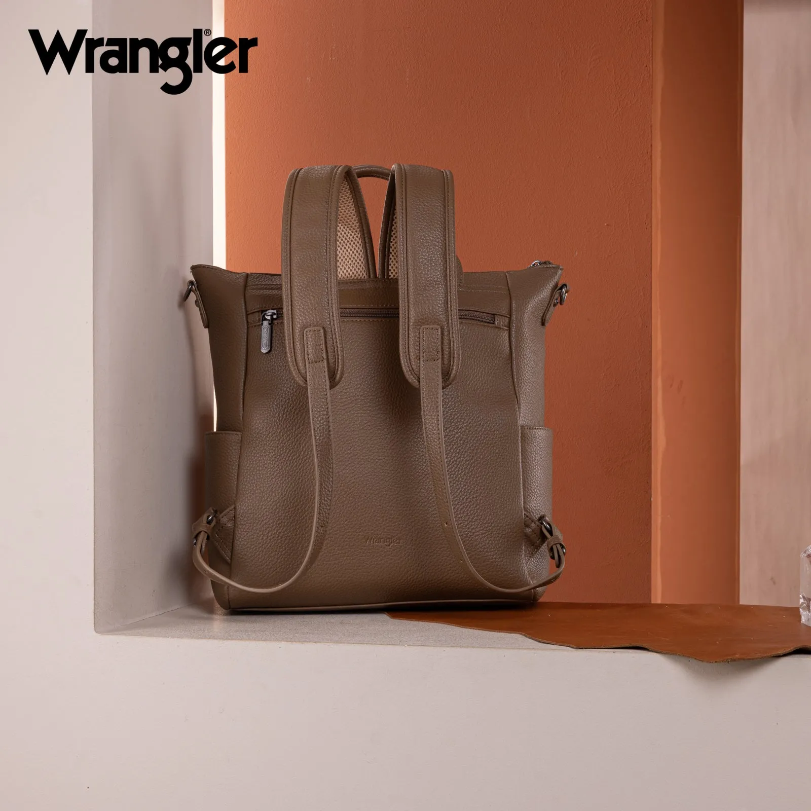 WG175-9110  Wrangler  Cow Print Tote/Shoulder Bag Convertible Backpack - Khaki
