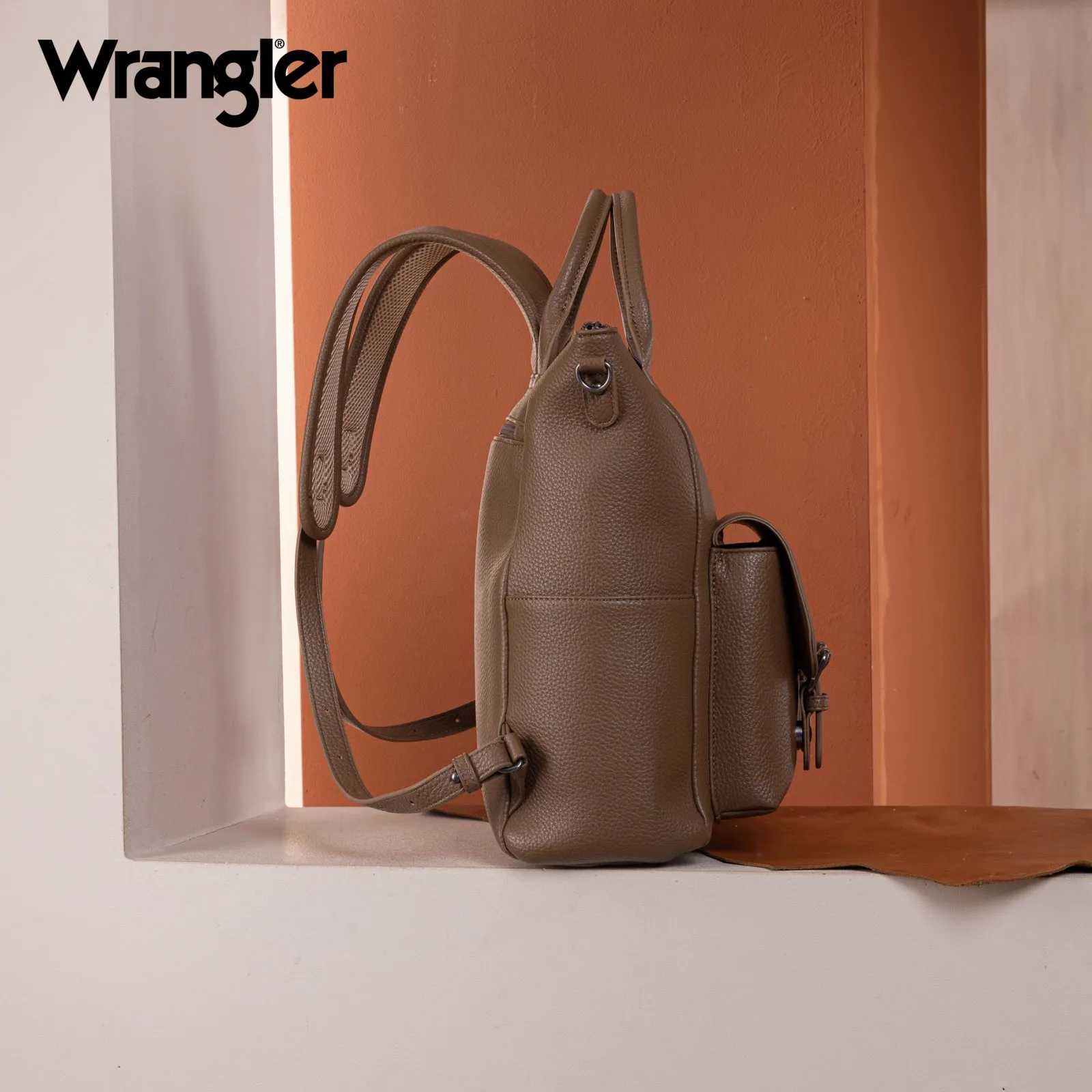 WG175-9110  Wrangler  Cow Print Tote/Shoulder Bag Convertible Backpack - Khaki