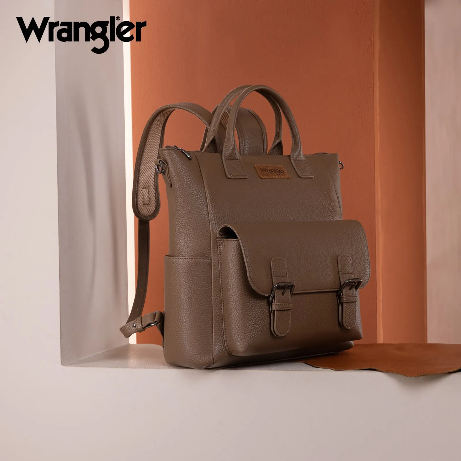 WG175-9110  Wrangler  Cow Print Tote/Shoulder Bag Convertible Backpack - Khaki