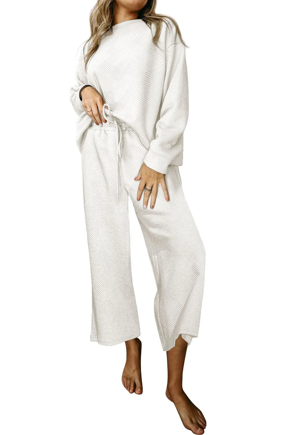 White Ultra Loose Textured 2pcs Slouchy Outfit