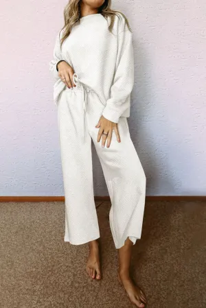 White Ultra Loose Textured 2pcs Slouchy Outfit