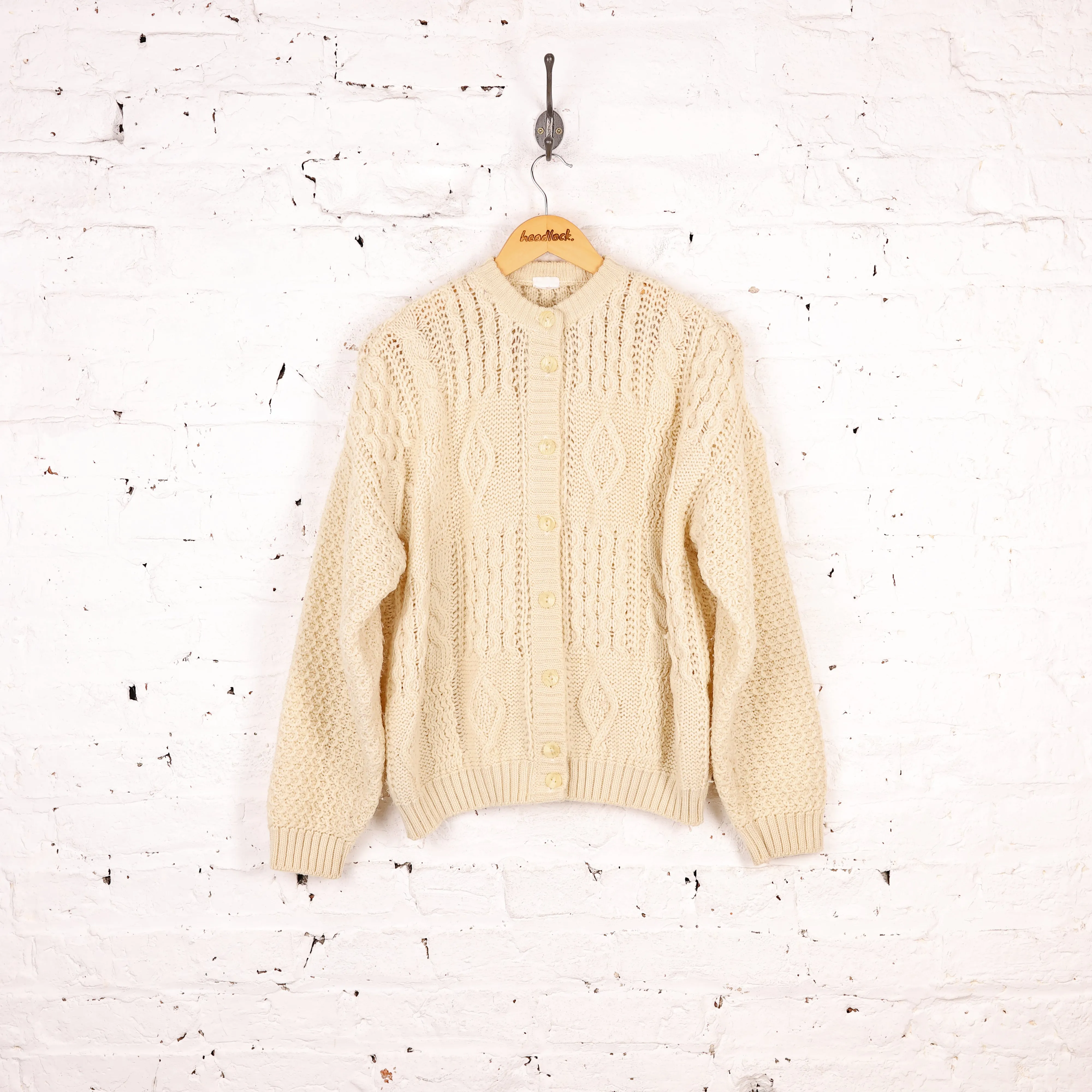 Women's Aran Cable Knit Cardigan - Cream - Women's L