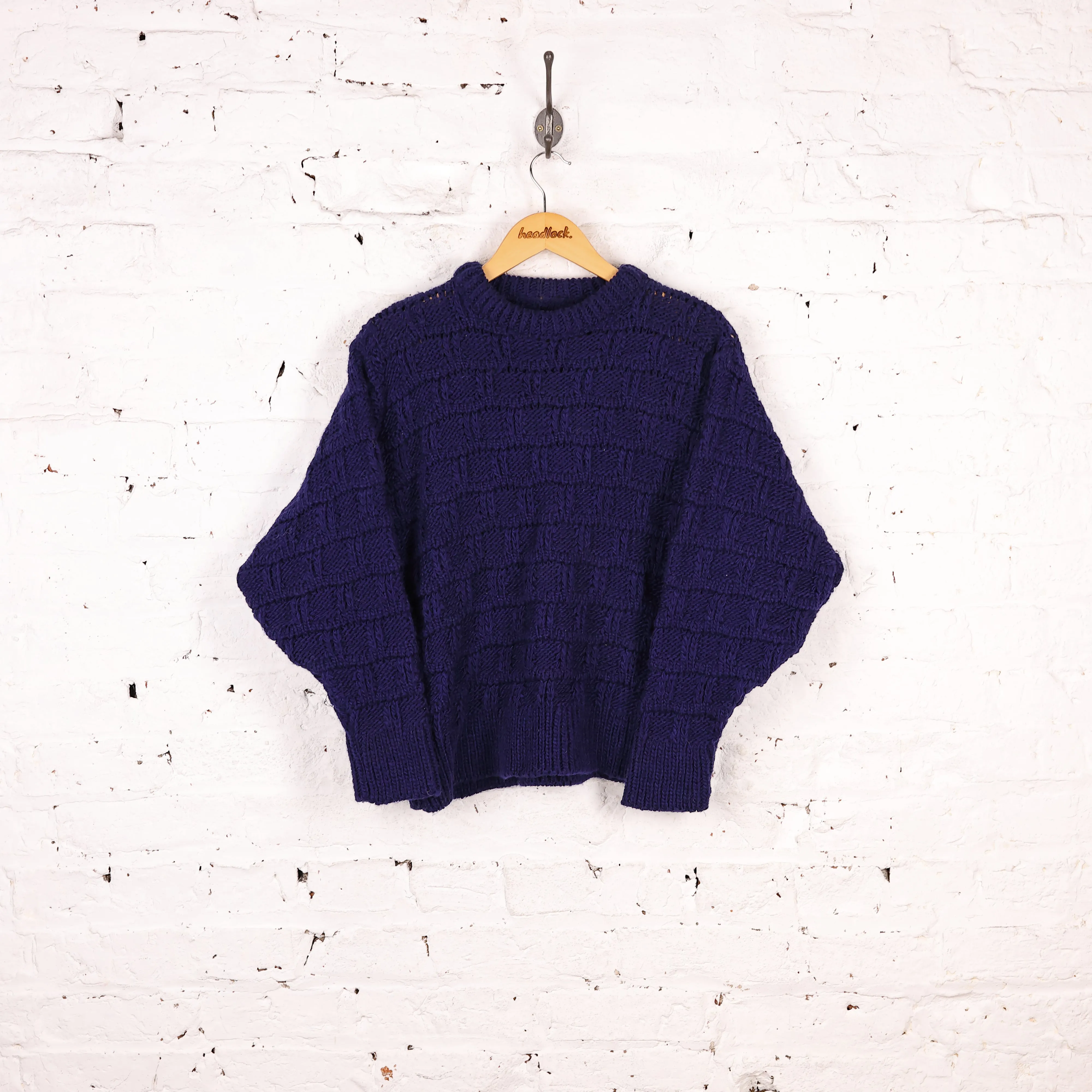 Women's Cable Wool Knit Jumper - Blue - Women's M