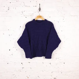 Women's Cable Wool Knit Jumper - Blue - Women's M