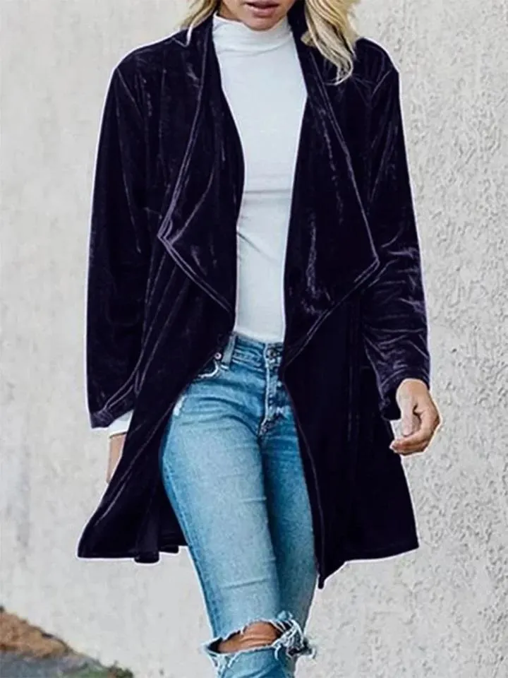 Women'S Long Sleeve Velvet Casual Plain Outerwear