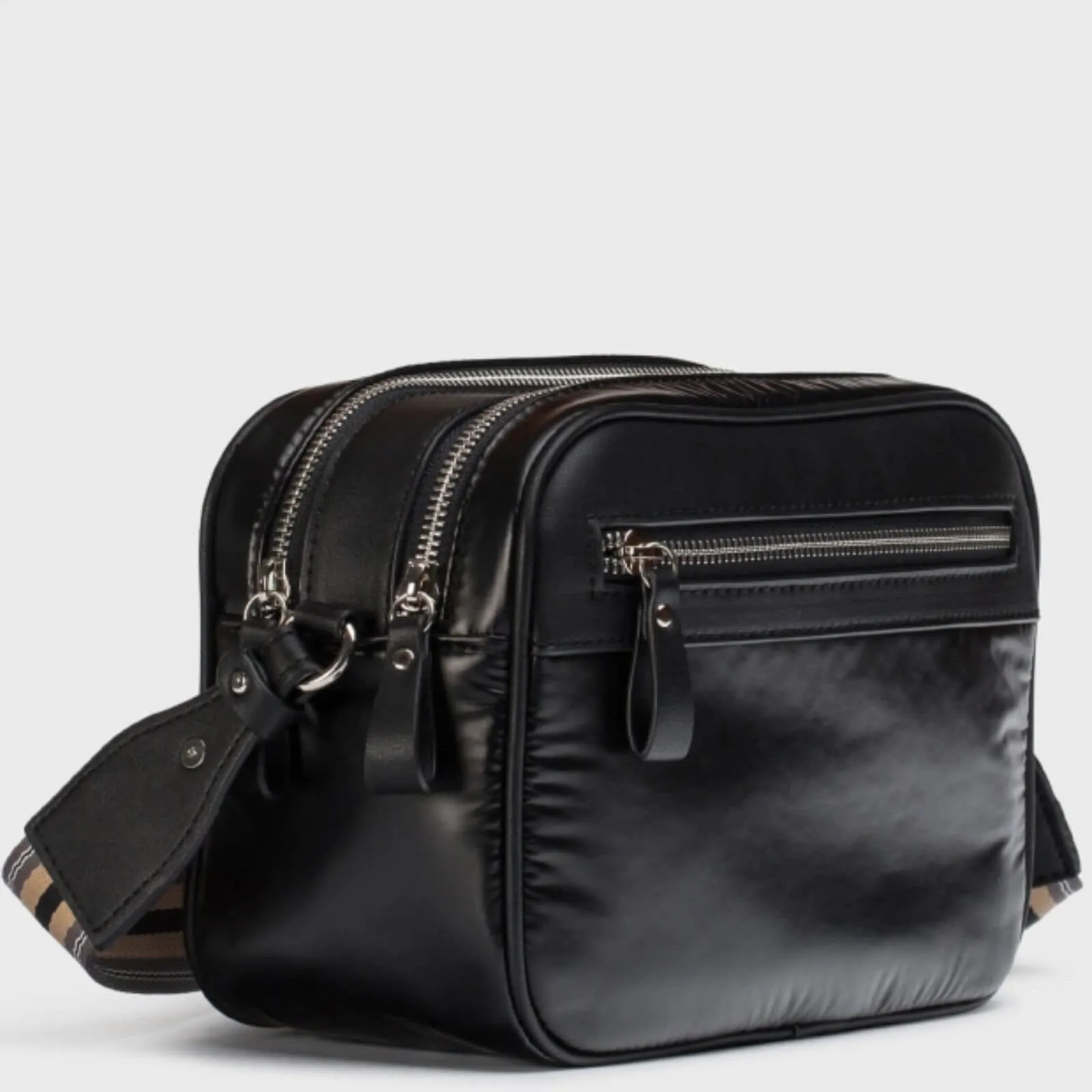 Wonders Black Nylon Crossbody Bag with Multi Stripe Strap