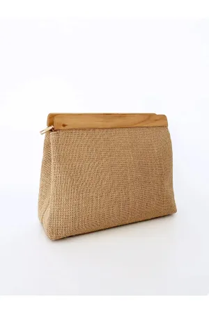 Wooden Jute Straw Clutch