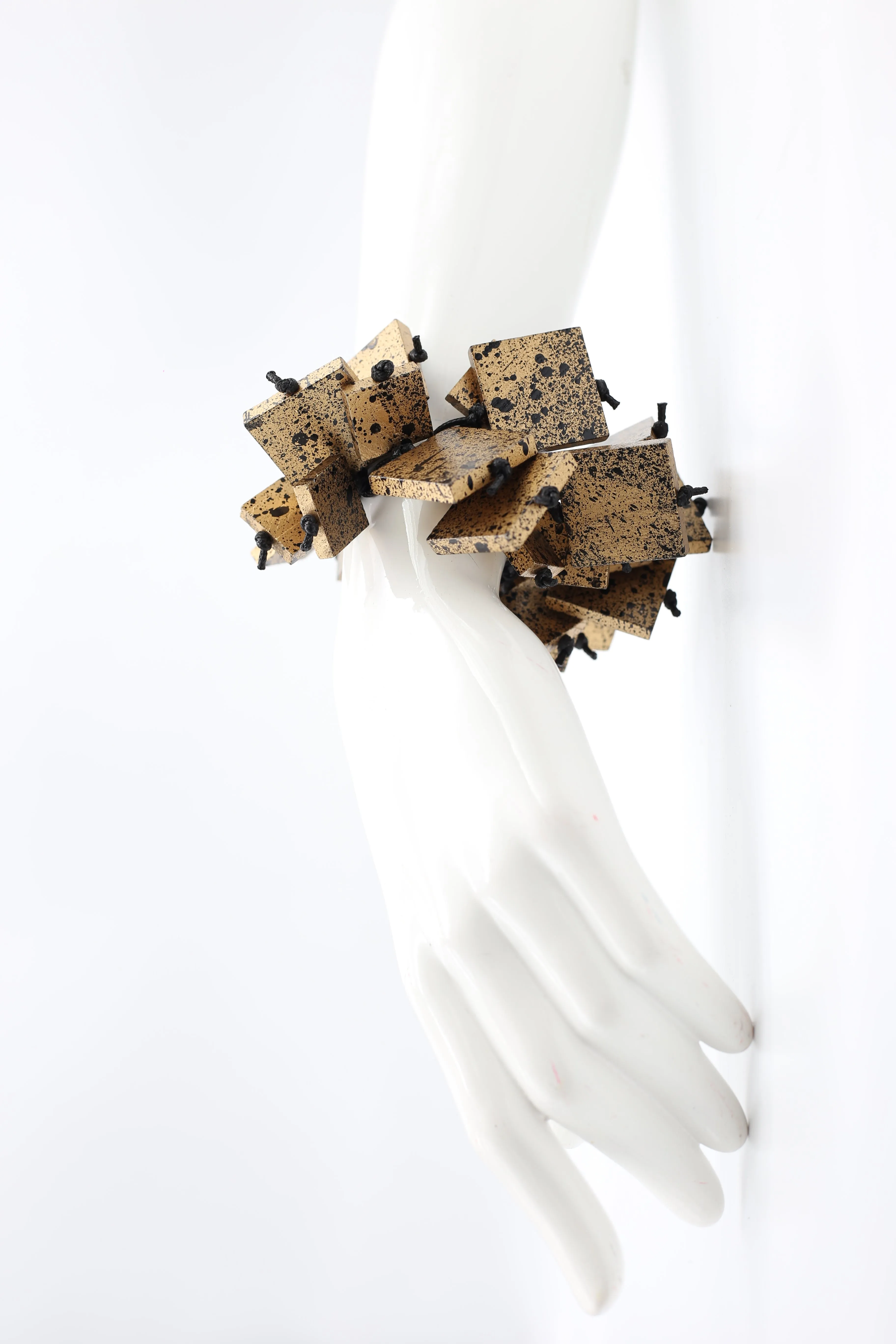 WOODEN SQUARES ON ELASTIC BRACELET HAND PAINTED