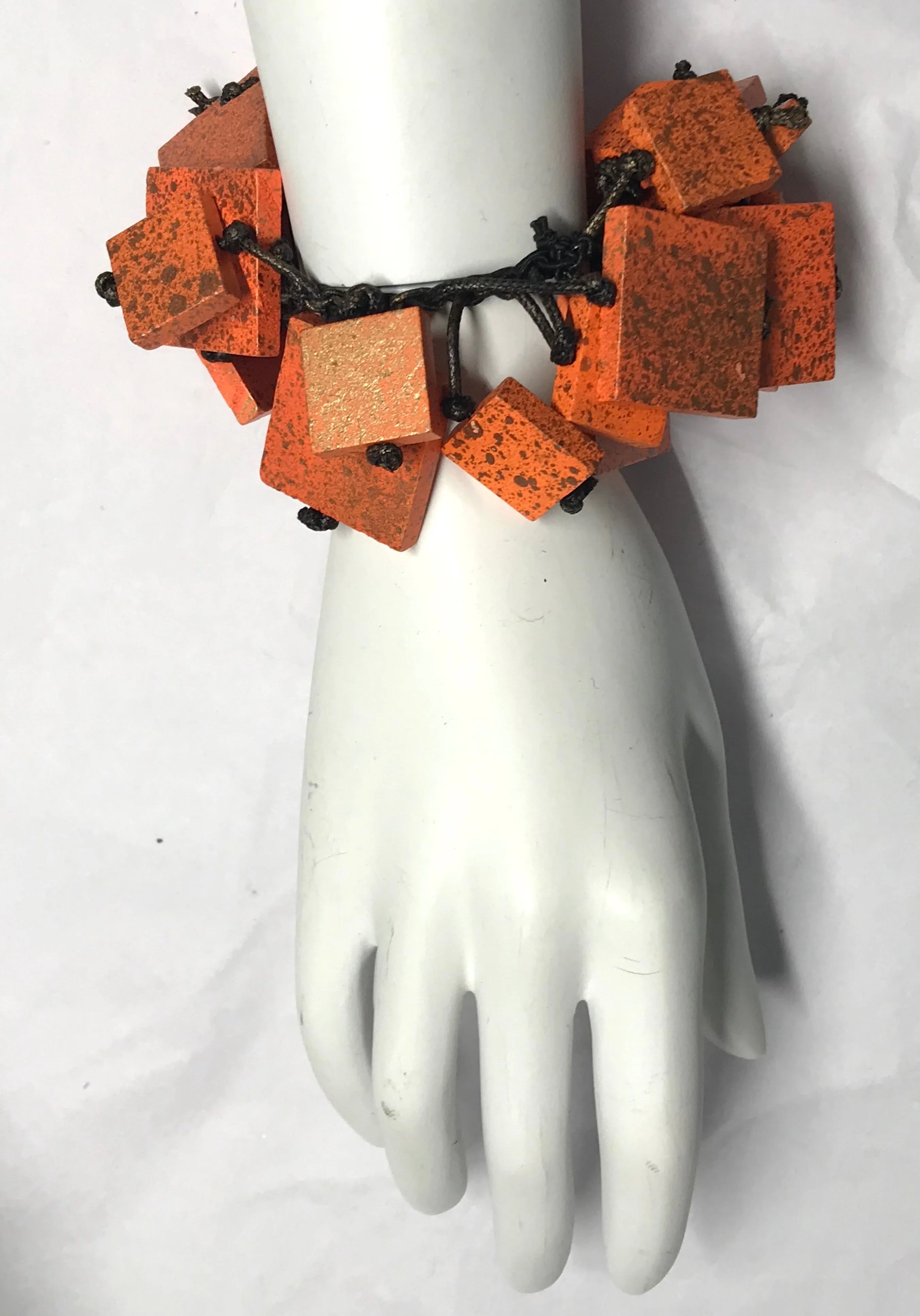 WOODEN SQUARES ON ELASTIC BRACELET HAND PAINTED