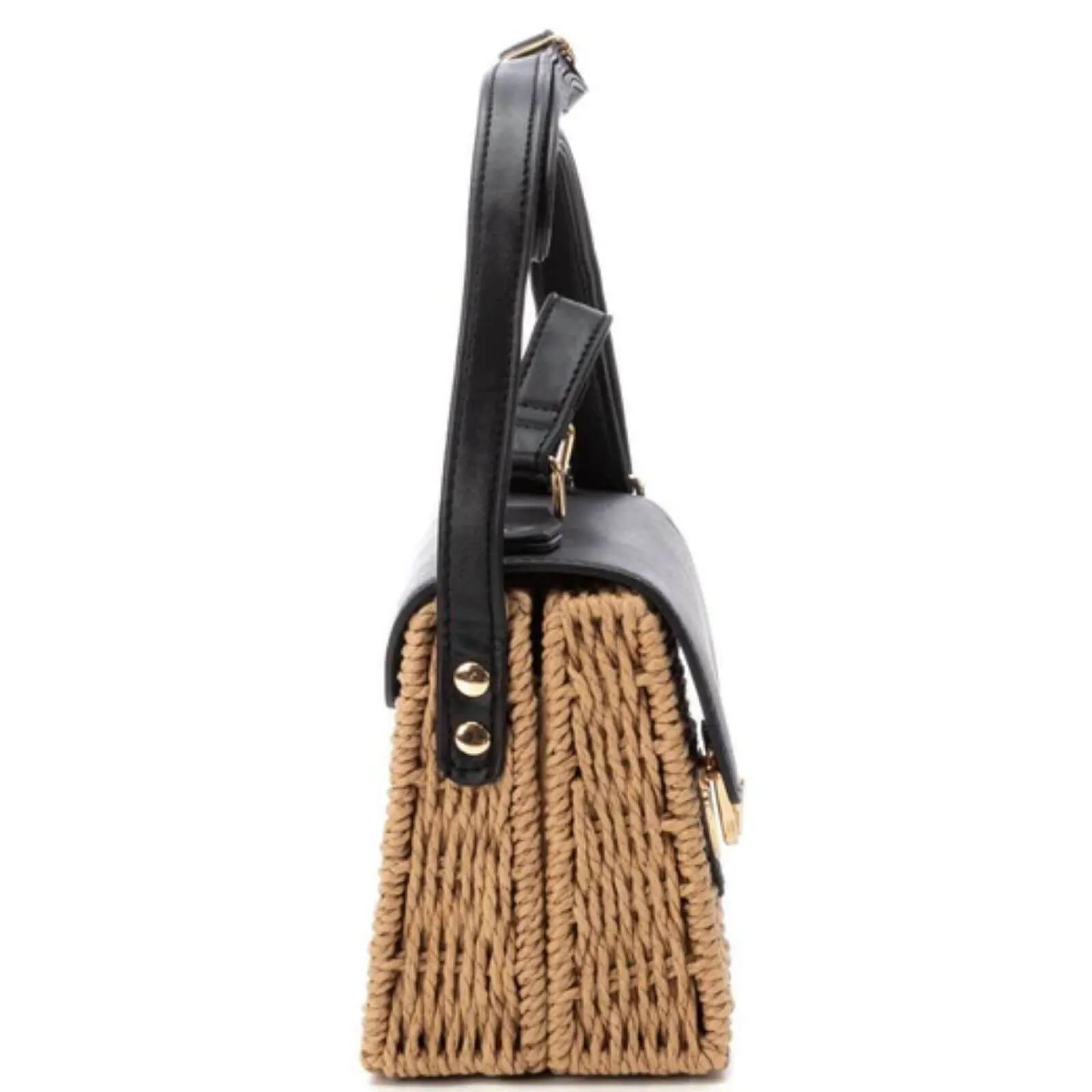 XTI Raffia Box Crossbody Bag - Black