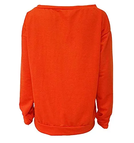 Yanekop Womens Love Sweatshirt Letter Print Off The Shoulder Slouchy Pullover(Orange,S)