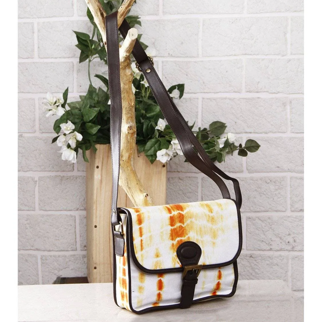 Yellow & White Tie Dyed Suede Sling Bag