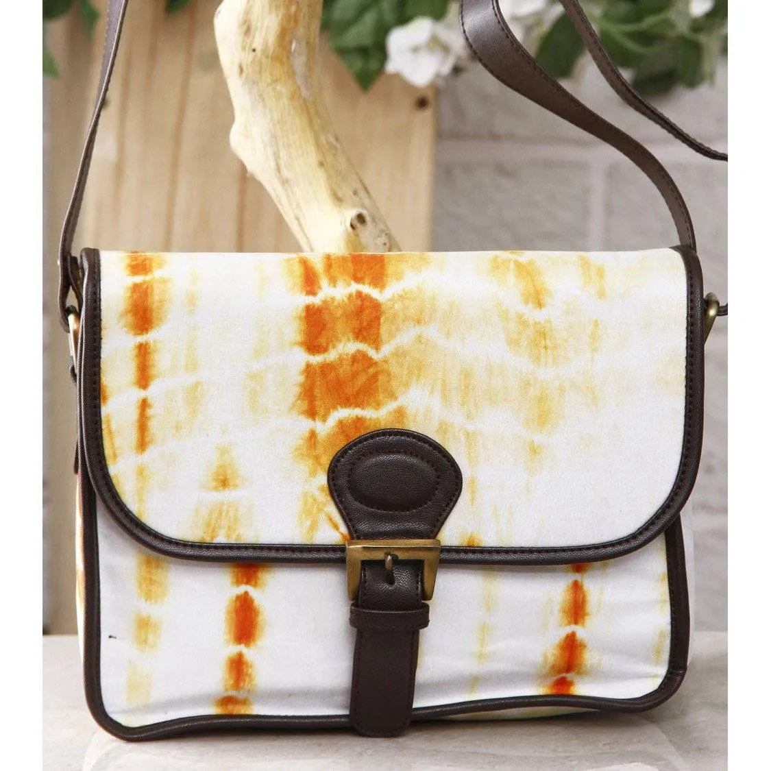 Yellow & White Tie Dyed Suede Sling Bag