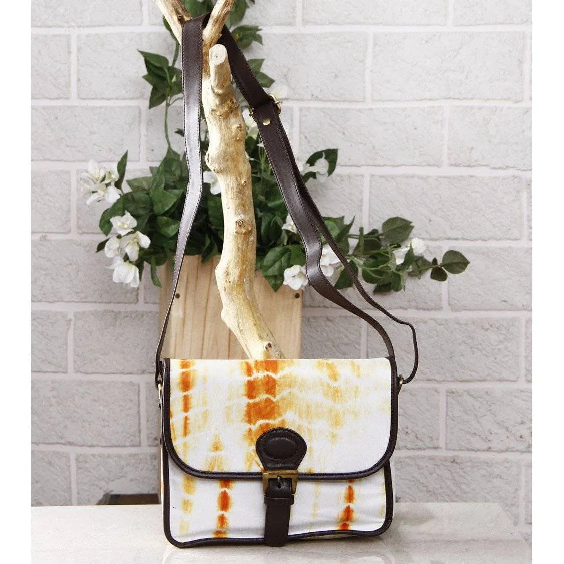 Yellow & White Tie Dyed Suede Sling Bag
