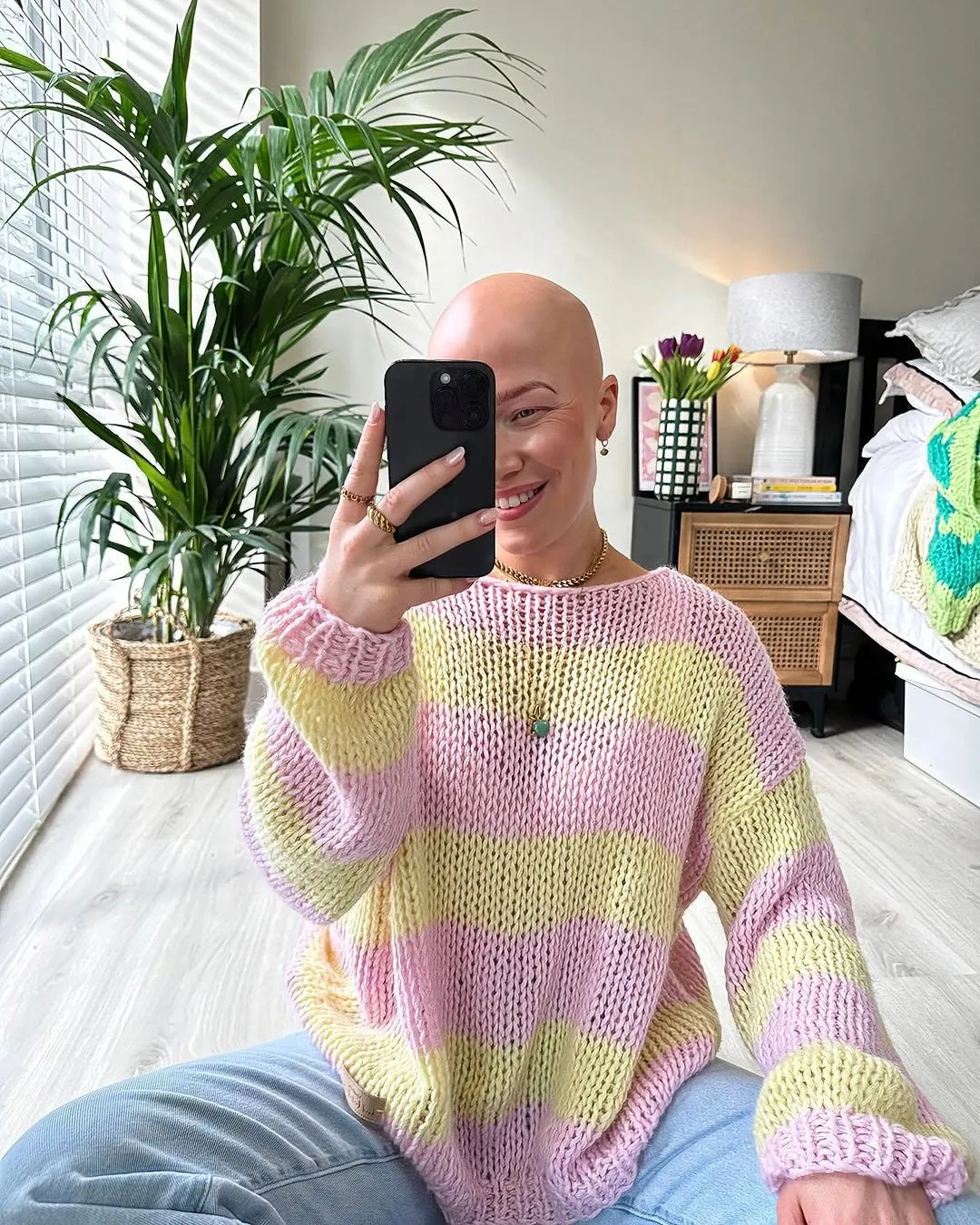 Yellow and Pink Forget Me Not Jumper