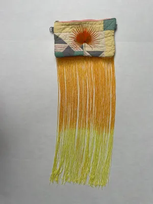 Yellow Palmetto Quilted Clutch Ombre Fringe