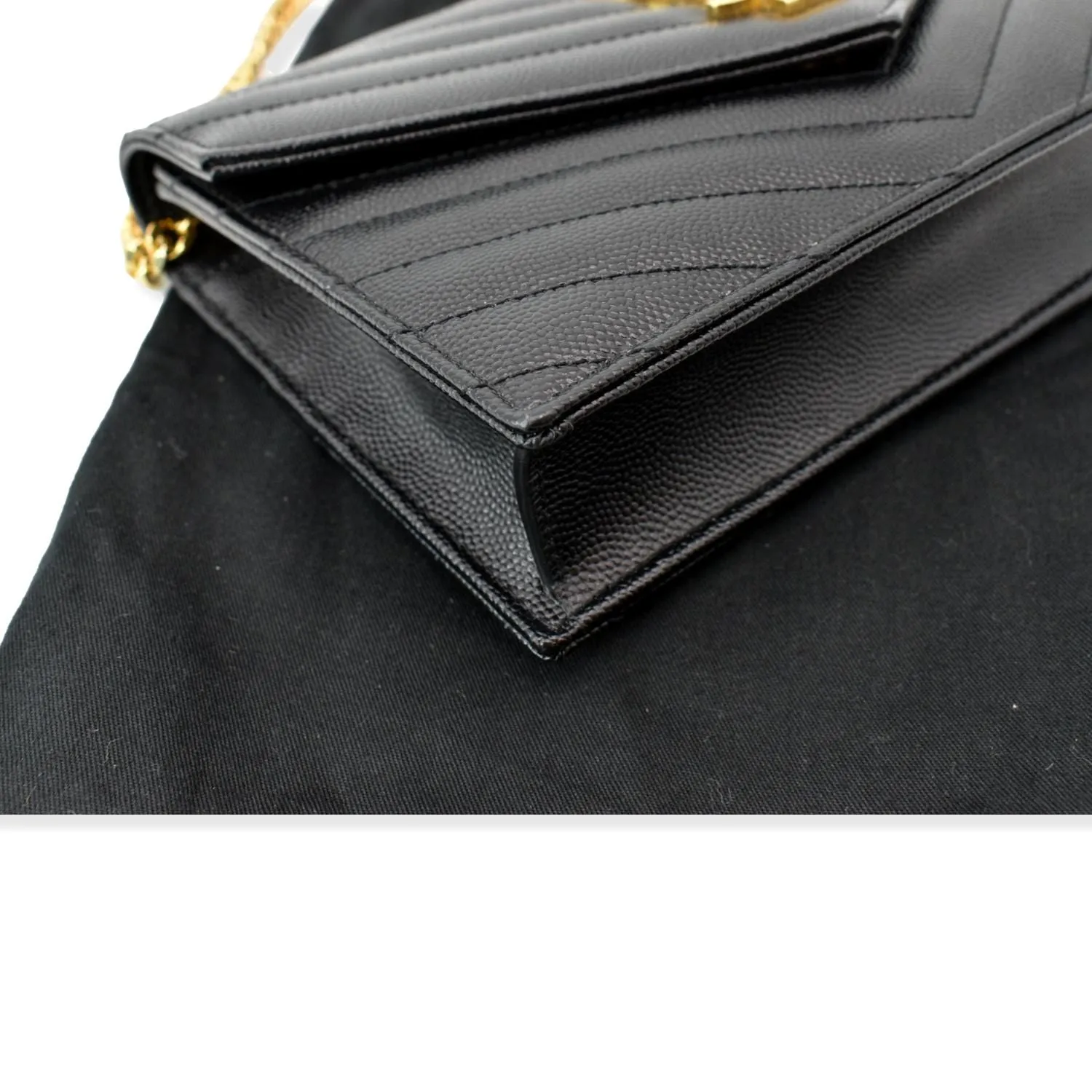 YVES SAINT LAURENT Envelope Monogram Leather Crossbody Chain Wallet Black
