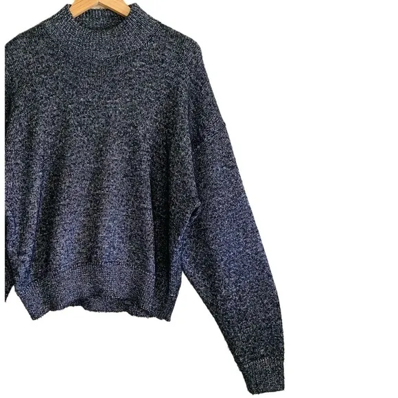 ZARA Knit Mock Neck Festive Oversized Slouchy Metallic Pullover Sweater Size L