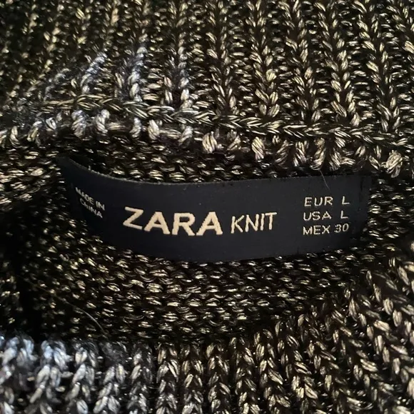 ZARA Knit Mock Neck Festive Oversized Slouchy Metallic Pullover Sweater Size L