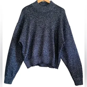 ZARA Knit Mock Neck Festive Oversized Slouchy Metallic Pullover Sweater Size L