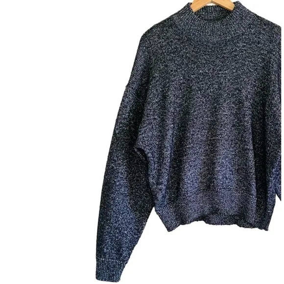 ZARA Knit Mock Neck Festive Oversized Slouchy Metallic Pullover Sweater Size L