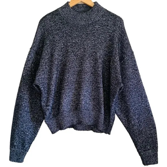 ZARA Knit Mock Neck Festive Oversized Slouchy Metallic Pullover Sweater Size L