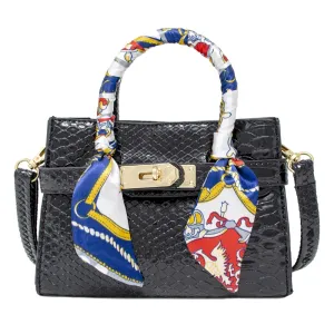 Zomi Gems Patent Crocodile Scarf Handbag - Black