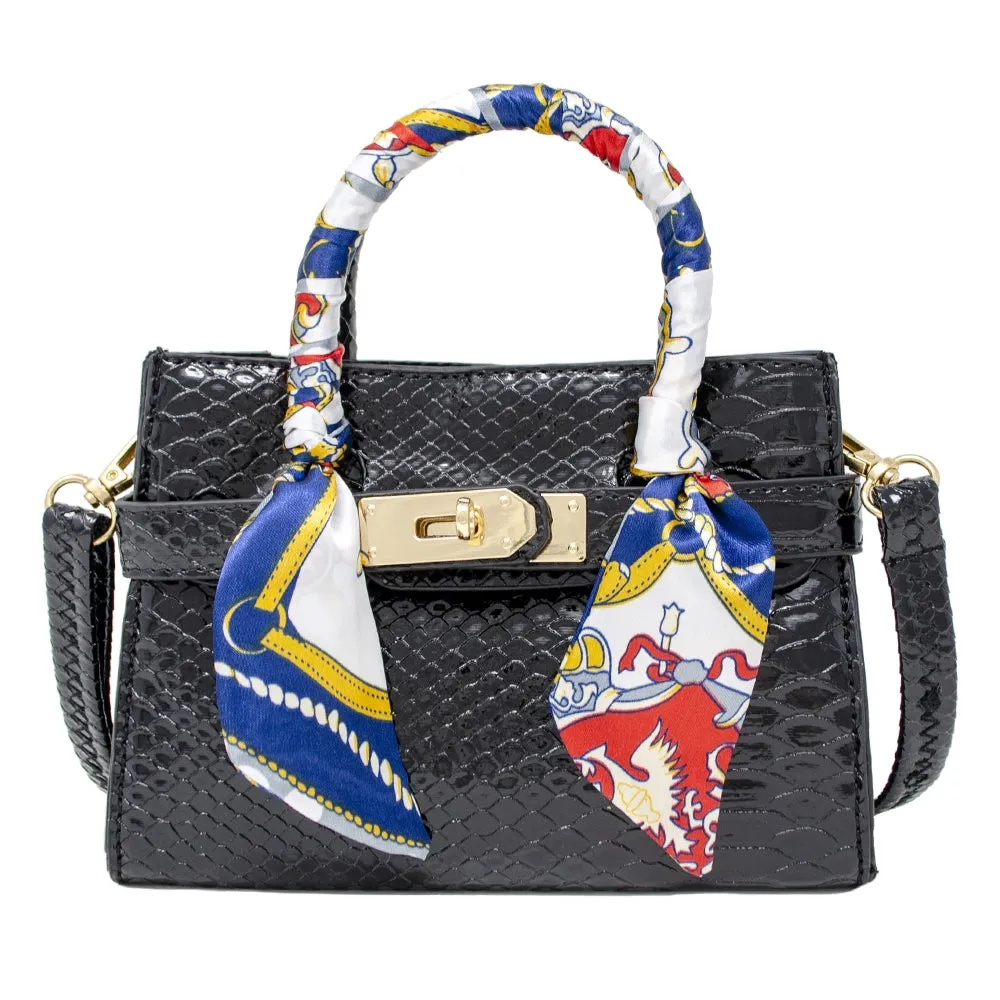 Zomi Gems Patent Crocodile Scarf Handbag - Black